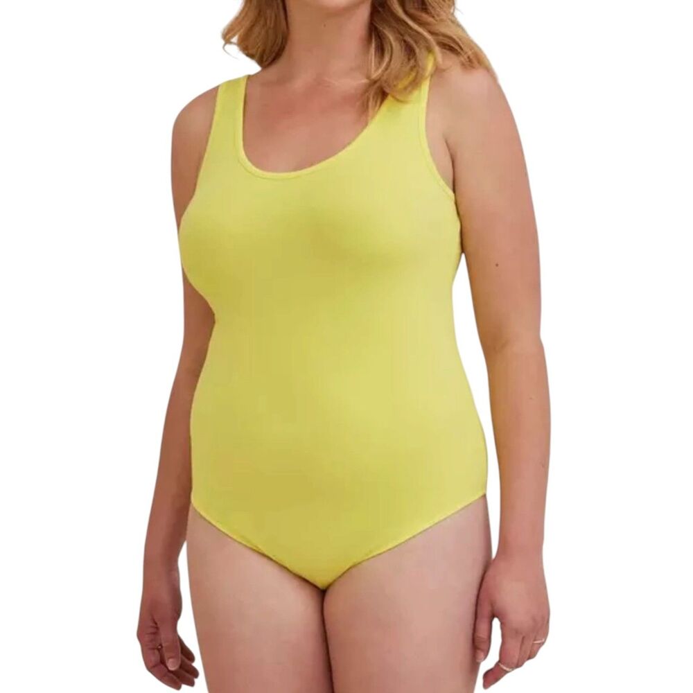 Torrid Foxy Double Scoop Neck Tank Bodysuit Lemon Yellow Size 1 1x NWT